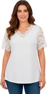 Jessica London Lace Trim V-Neck Top