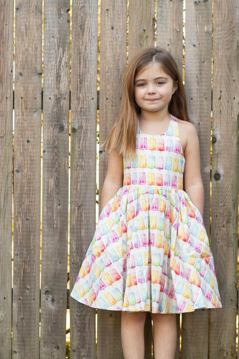 Girls Cross Back Woven Dress, Alternate, color, Popsicles