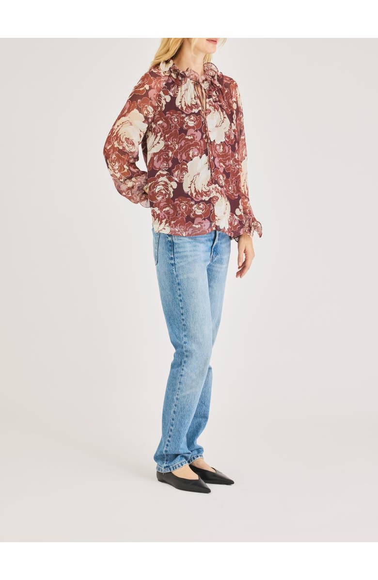 Rebecca Taylor Sarita Long-Sleeve Top, Alternate, color, Raisin Combo