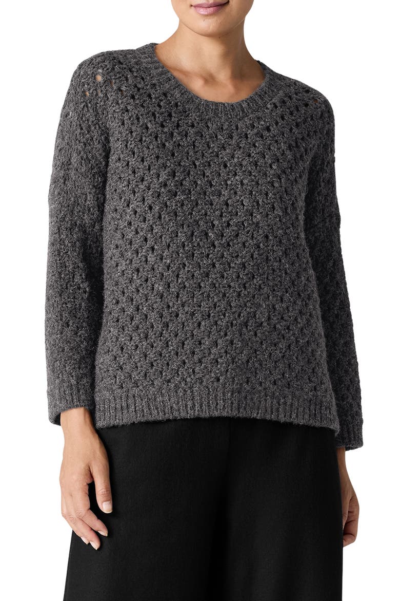 Open Stitch Alpaca Crewneck Sweater, Main, color, CHARCOAL