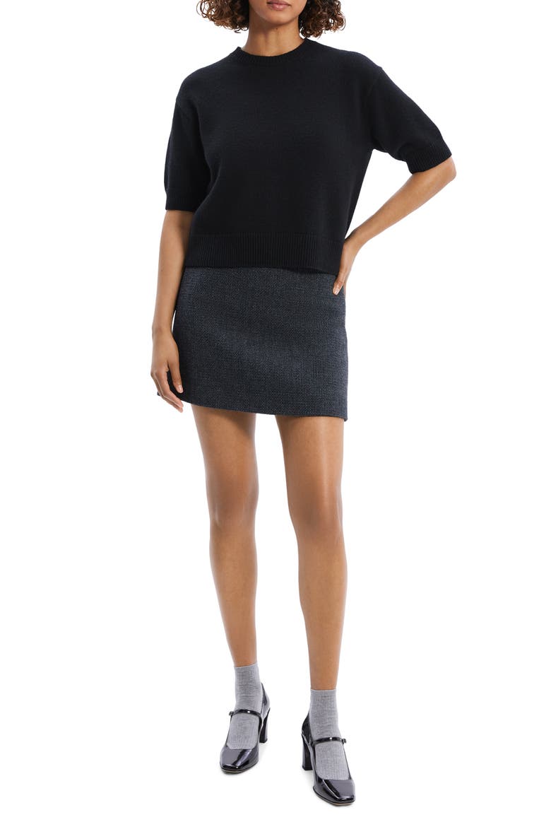 Short Sleeve Cashmere Sweater, Alternate, color, BLACK