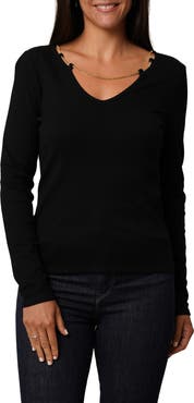 CYRUS Rhinestone Chain V-Neck Top