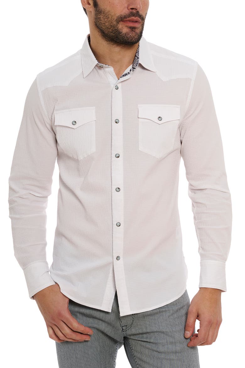 Cantina Seersucker Snap-Up Western Shirt, Main, color, WHITE