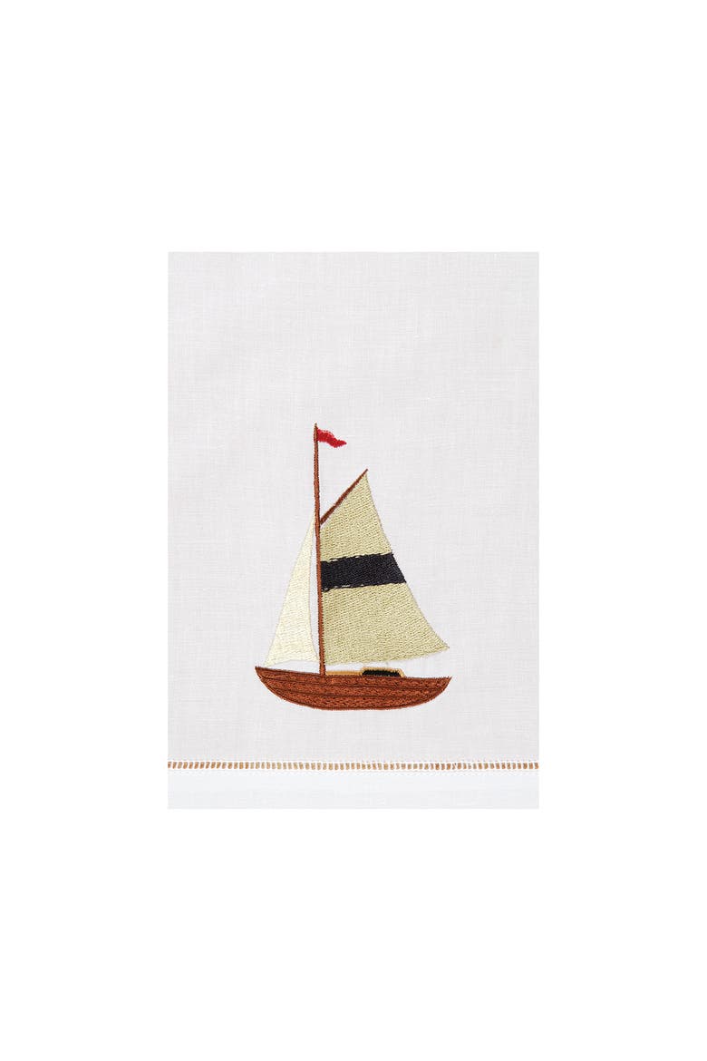 Sailboat Embroidered 100% Cotton Guest Towel, Main, color, White