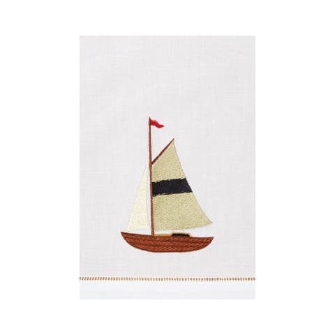 Sailboat Embroidered 100% Cotton Guest Towel