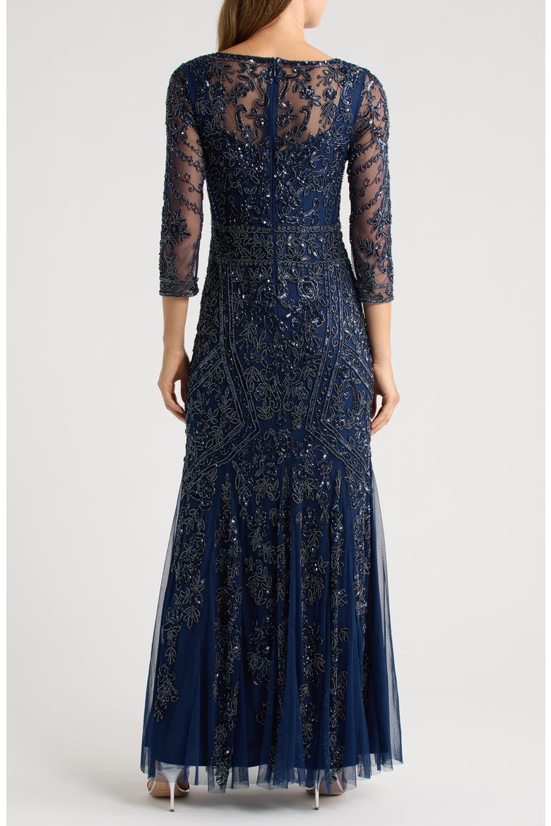 Beaded Chiffon Column Gown, Alternate, color, NAVY 410
