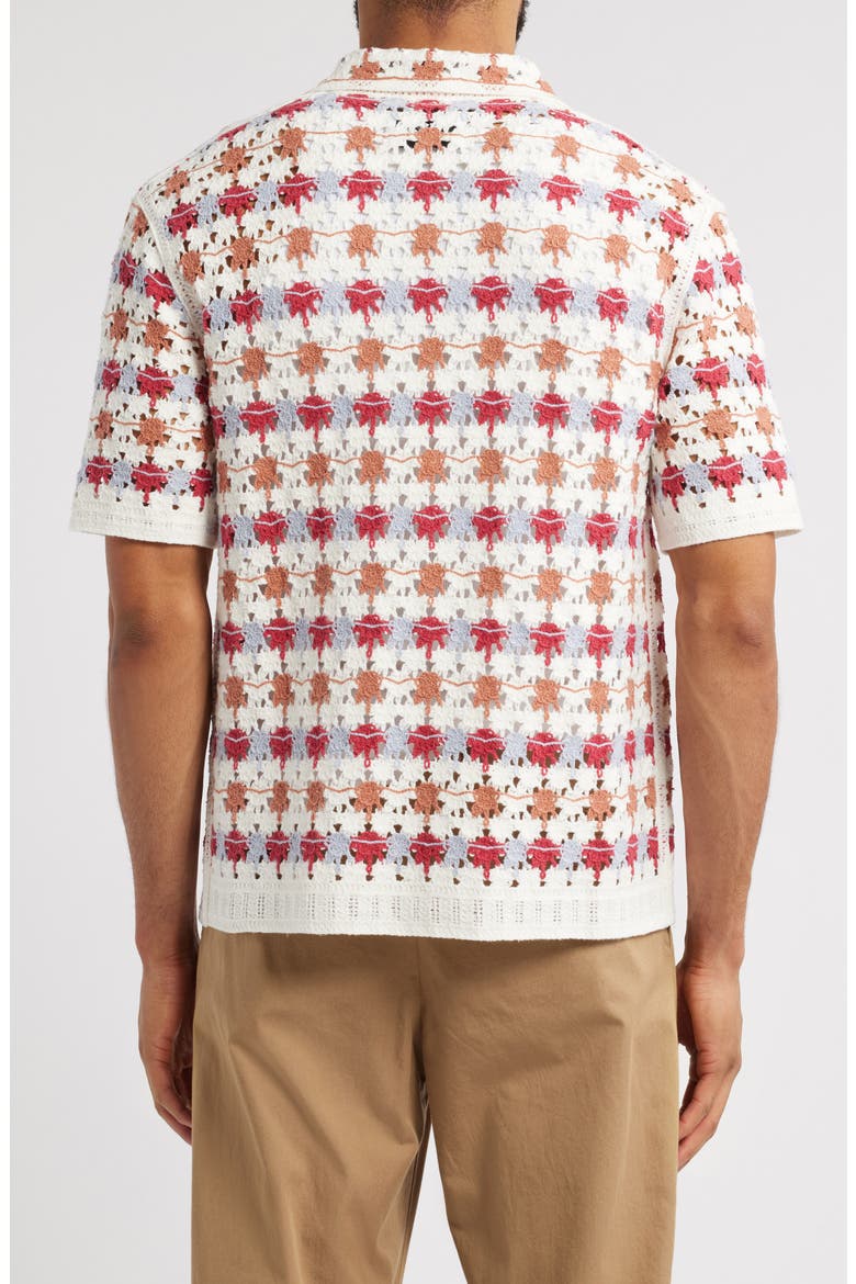 Porto Short Sleeve Cotton Blend Button-Up Shirt, Alternate, color, ECRU / MULTI
