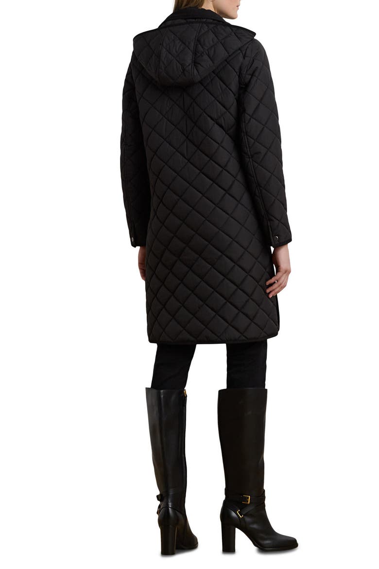 Diamond Quilted Hooded Coat, Alternate, color, BLACK