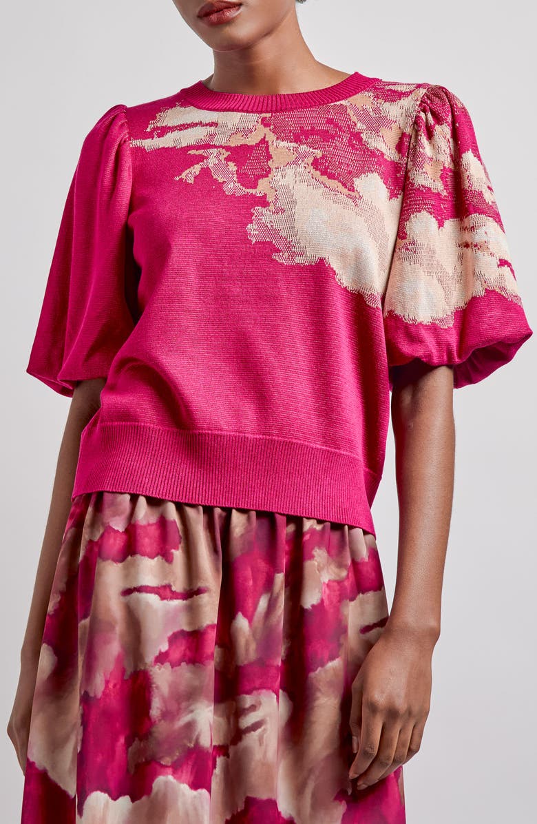 Misook Placed Floral Jacquard Sweater, Main, color, 