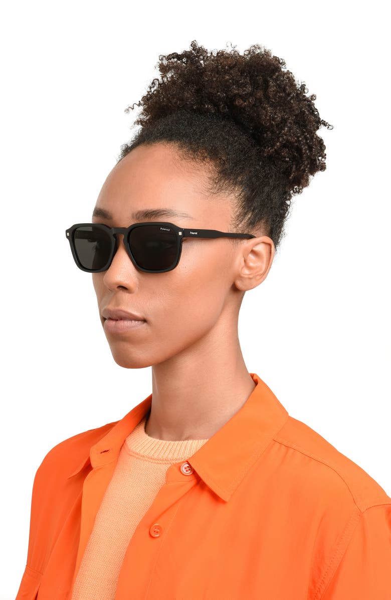 Polaroid 53mm Polarized Rectangular Sunglasses, Alternate, color, Black/ Gray Polarized