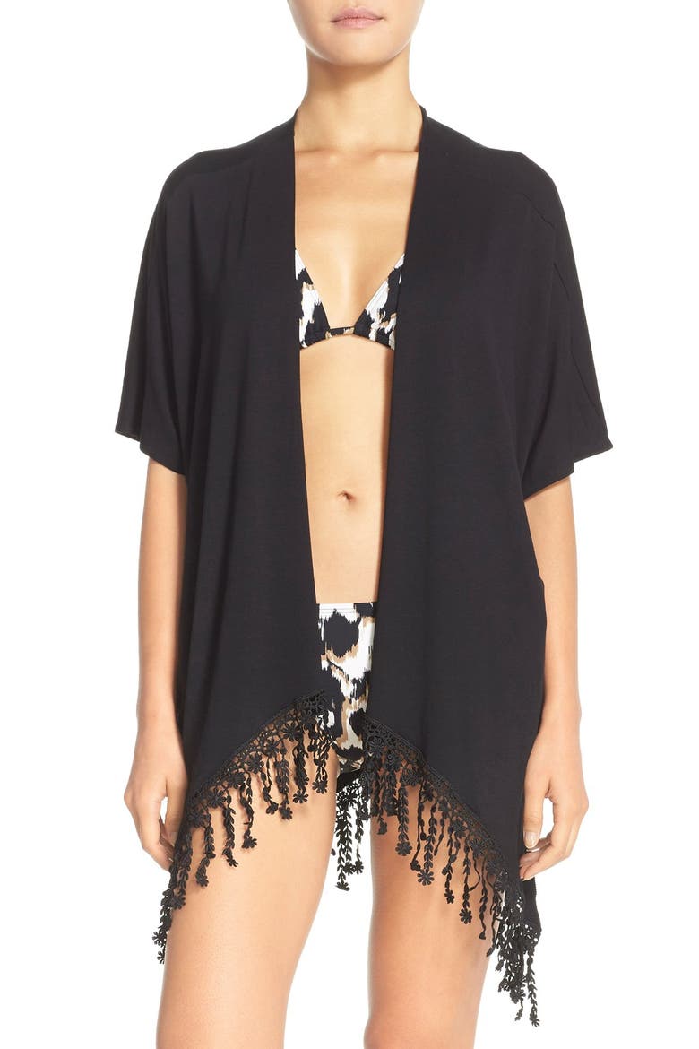 'Venise' Cover-Up Kimono, Main, color, BLACK