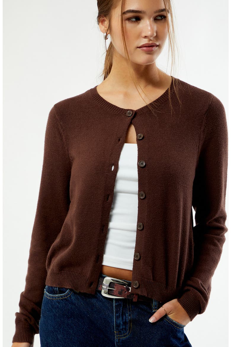 Marley Button Front Cardigan, Alternate, color, BROWN
