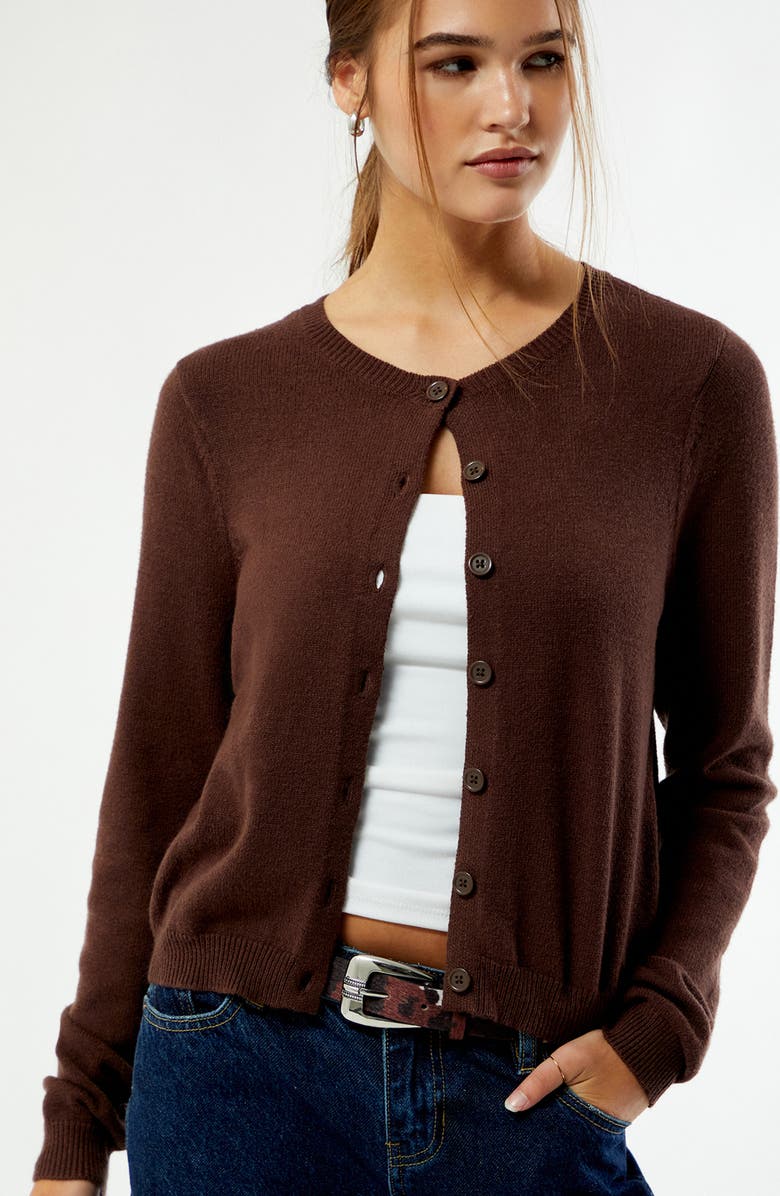 PacSun Marley Button Front Cardigan, Alternate, color, Brown