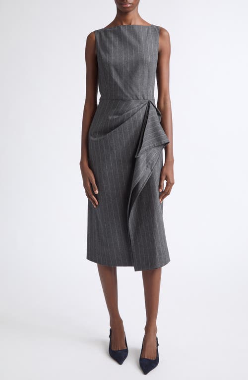 Oscar de la Renta Sleeveless Pinstripe Stretch Virgin Wool & Cashmere Draped Pencil Dress in Charcoal at Nordstrom, Size 8