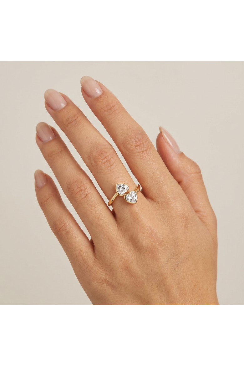 CZ Double Heart Bezel Wrap Ring, Alternate, color, Gold