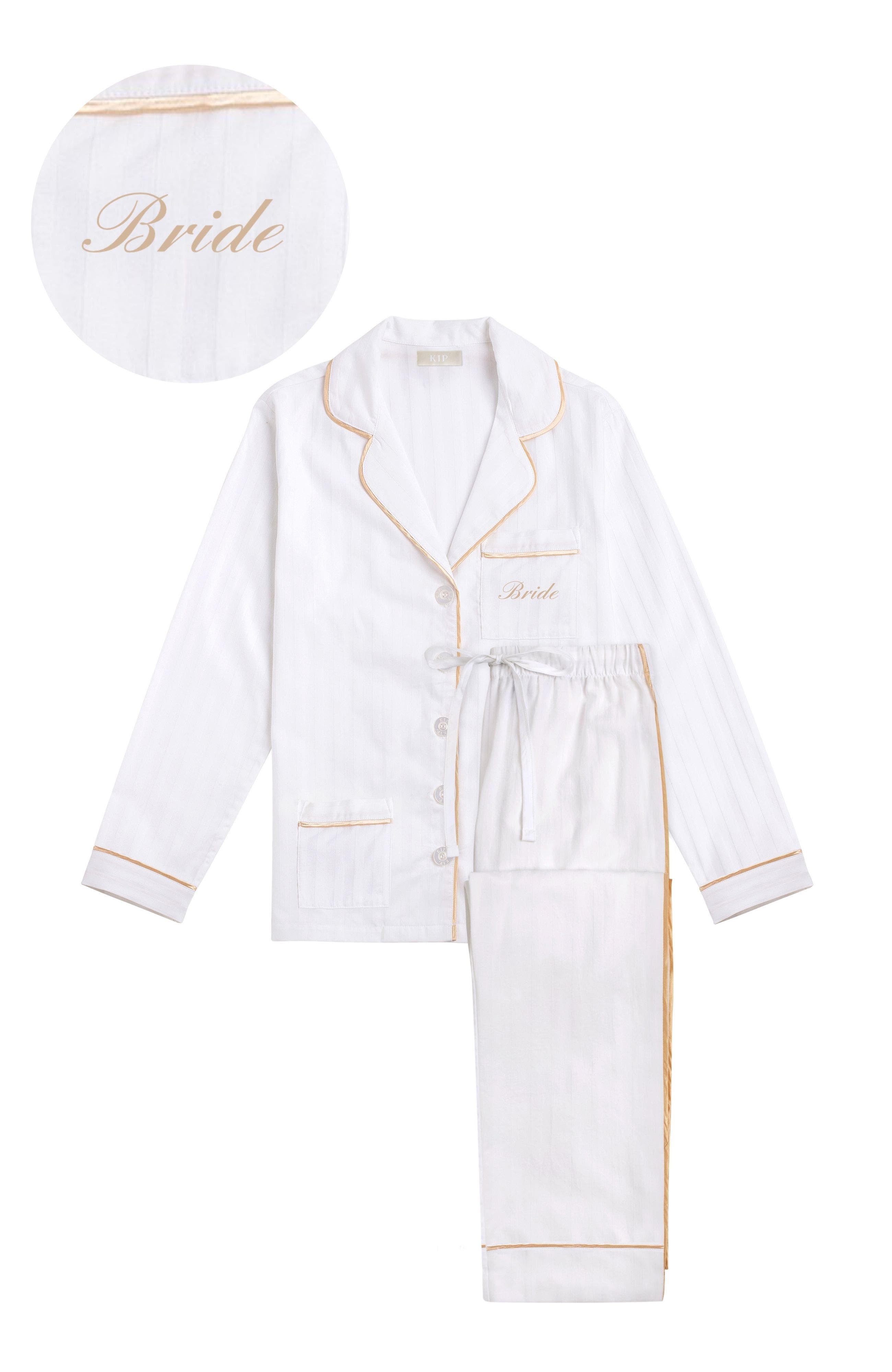 KIP Bride Cotton Long Pajama Set in Lily White 