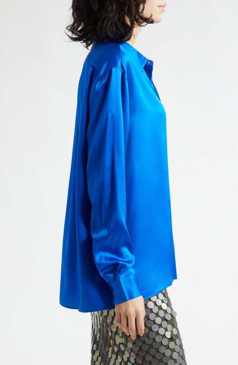 ZANKOV Jimmy Solid Silk Satin Button-Up Shirt, Alternate, color, Cobalt