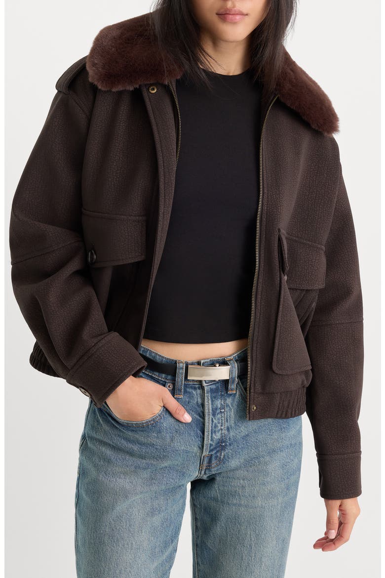 Better Than Leather Faux Leather Bomber Jacket, Main, color, ESPRESSO