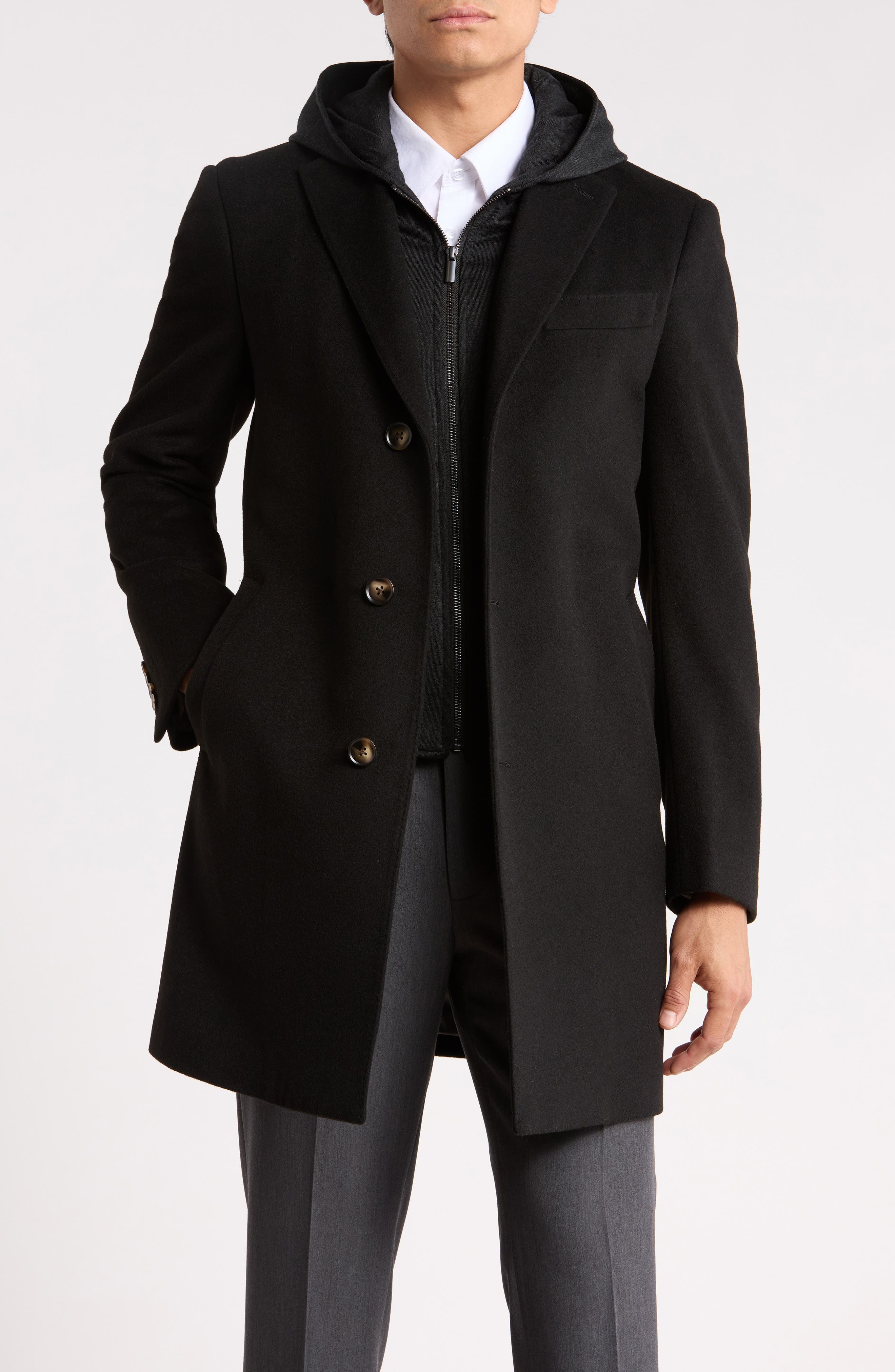 Wool Blend Topcoat with Removable Bib