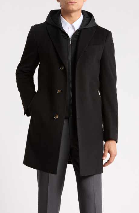 Wool Blend Topcoat with Removable Bib