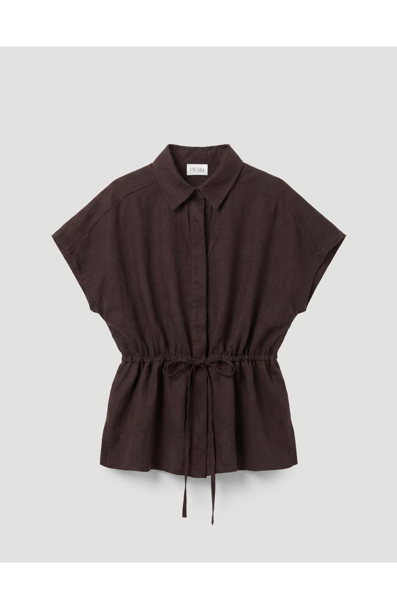 Hush Mirai Linen Blend Short Sleeve Shirt, Alternate, color, Dark Brown