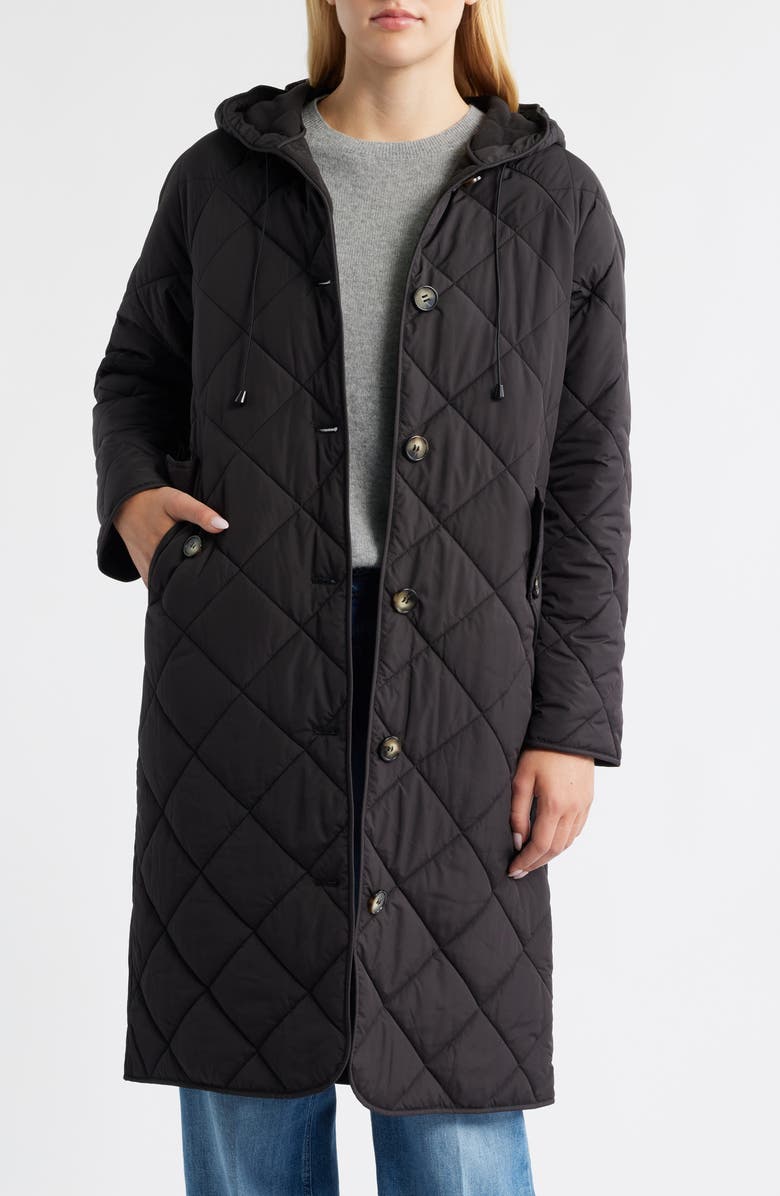 Bernardo Hooded Quilted Longline Jacket, Alternate, color, Black