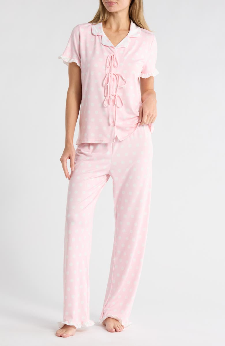 French Connection Tie Front Pajamas, Main, color, Icy Pink/White