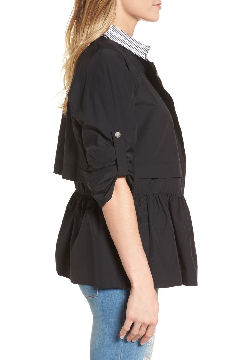Peplum Cotton Blend Utility Jacket, Alternate, color, BLACK