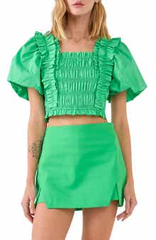 Endless Rose Smocked Puff Sleeve Crop Top