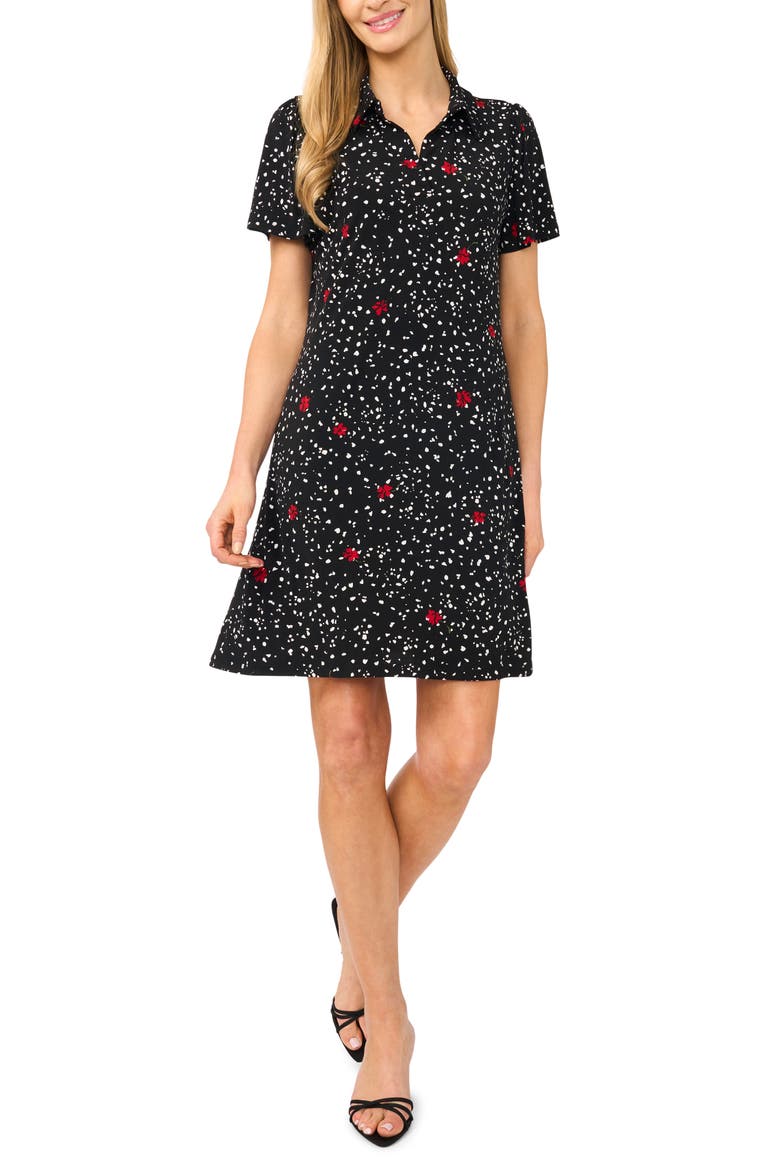 Print Knit Polo Dress, Main, color, RICH BLACK