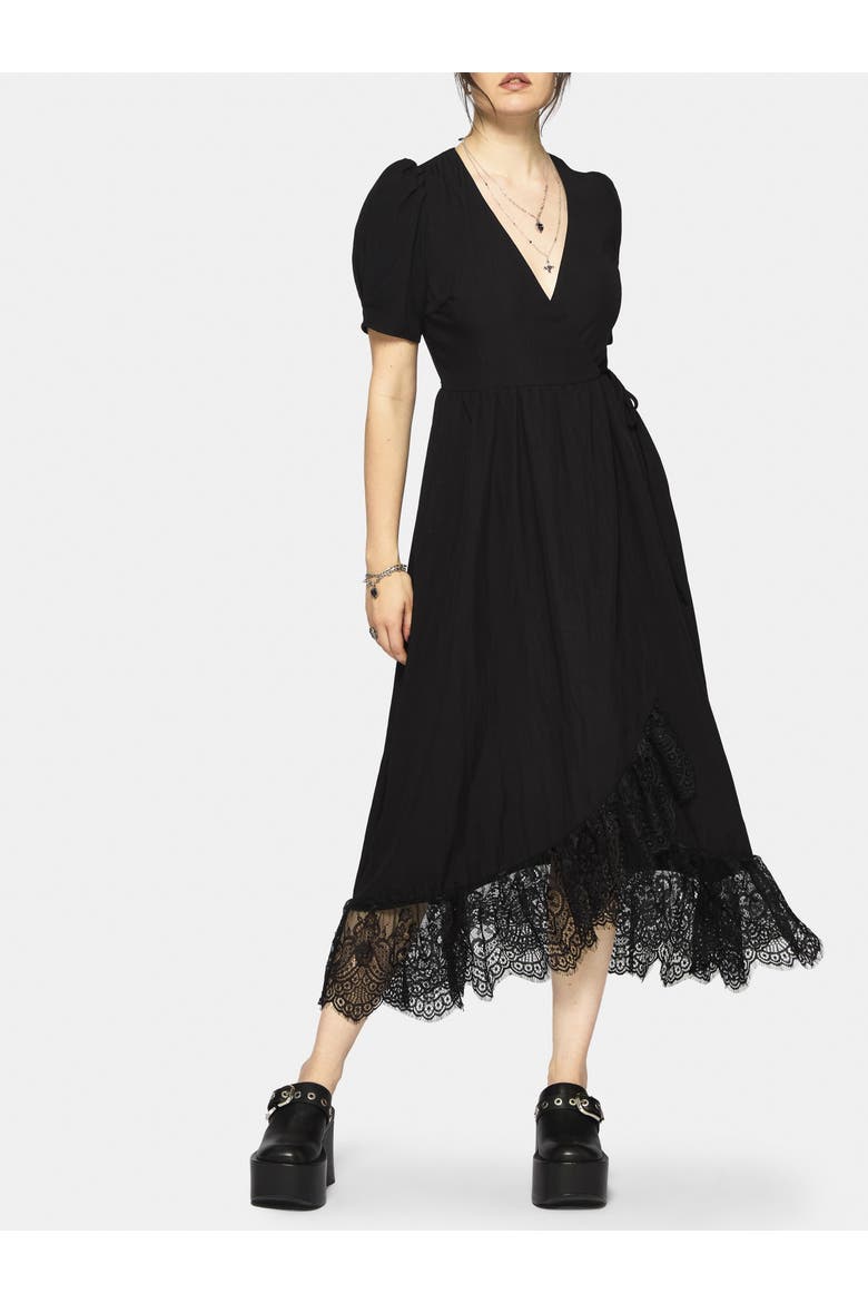 Sorelle Lace Hem Wrap Midaxi Dress, Main, color, Black