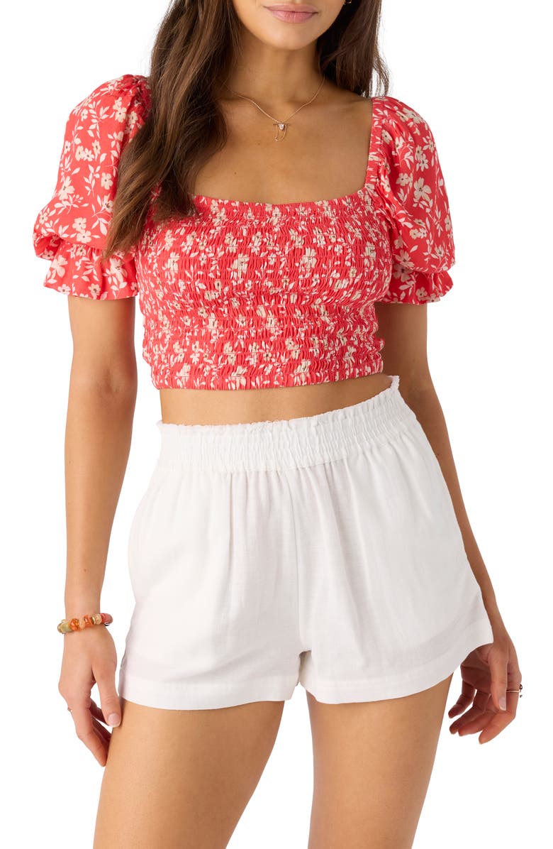 O'Neill Lorna Floral Smocked Crop Top, Main, color, Cayenne