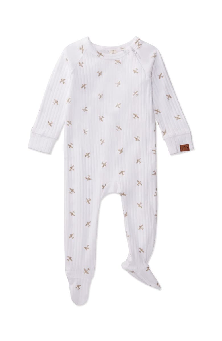 MiniMoi Airplane Ribbed Cotton Rich Footie, Main, color, Winter White