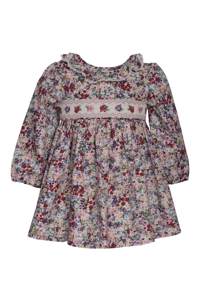 Kids' Floral Long Sleeve Smocked Cotton Dress, Main, color, IVORY MULTI FLORAL