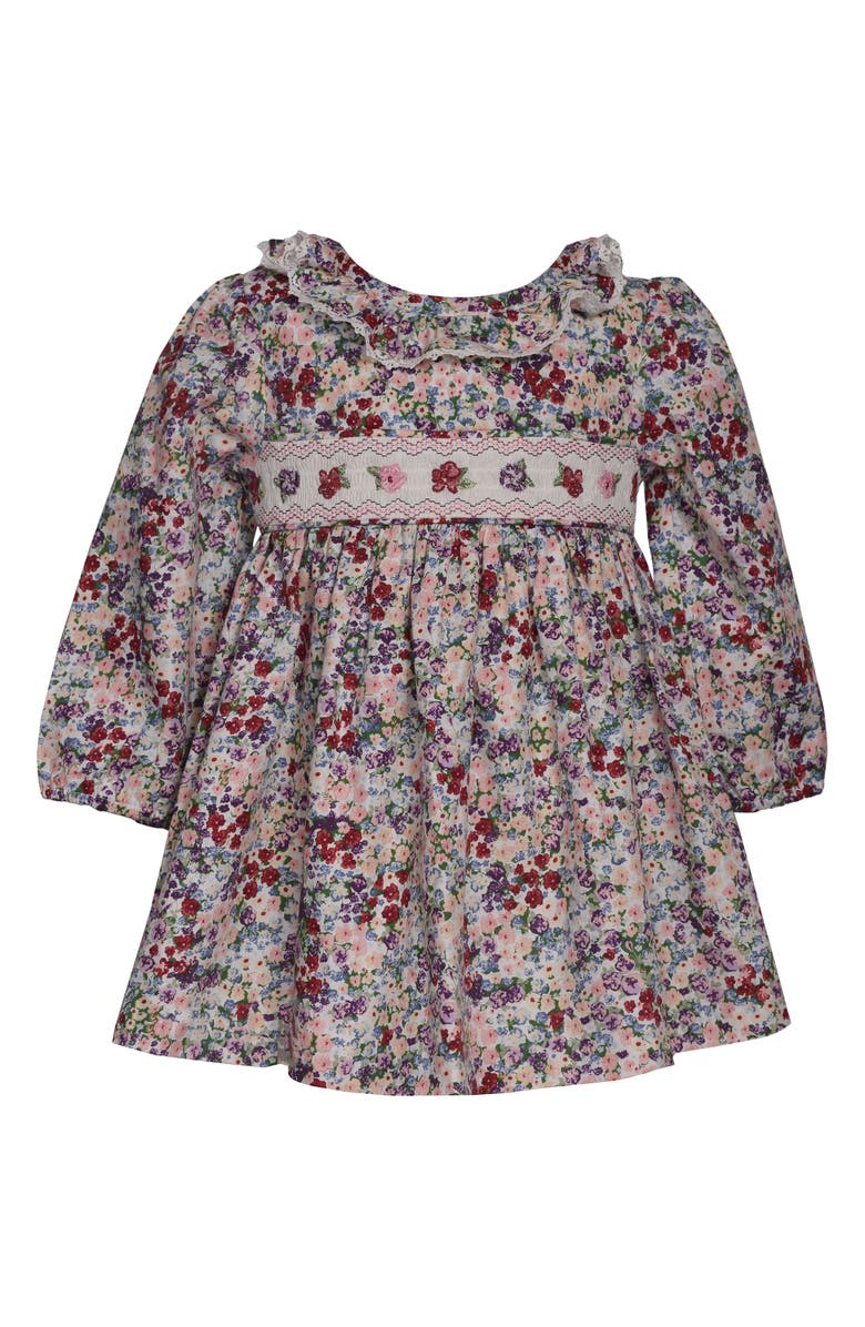 Iris & Ivy Kids' Floral Long Sleeve Smocked Cotton Dress, Main, color, Ivory Multi Floral