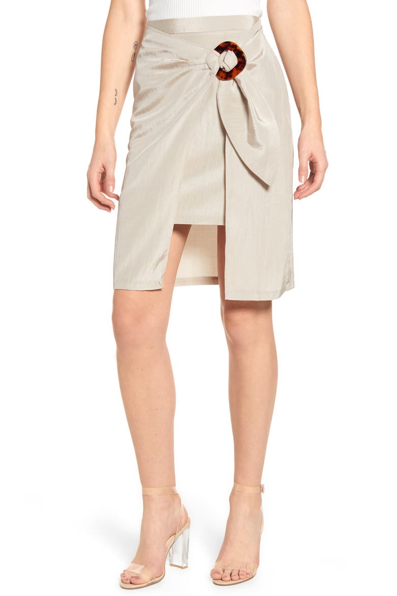 Wrap Front Side Buckle Skirt, Main, color, KHAKI