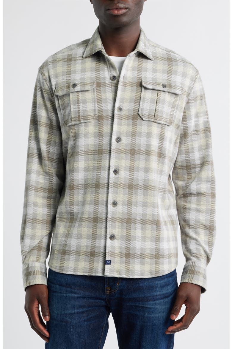 Marcelo Plaid Flannel Knit Button-Up Shirt, Alternate, color, LIGHT GRAY