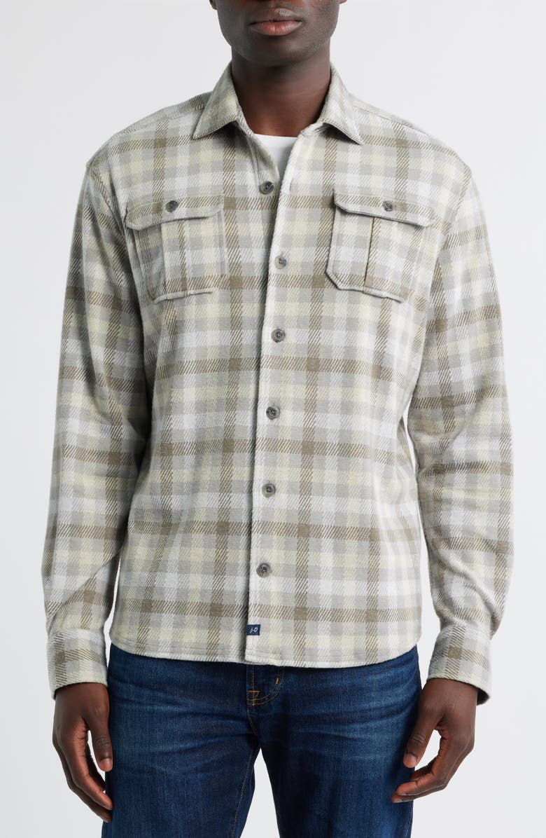 johnnie-O Marcelo Plaid Flannel Knit Button-Up Shirt, Alternate, color, Light Gray