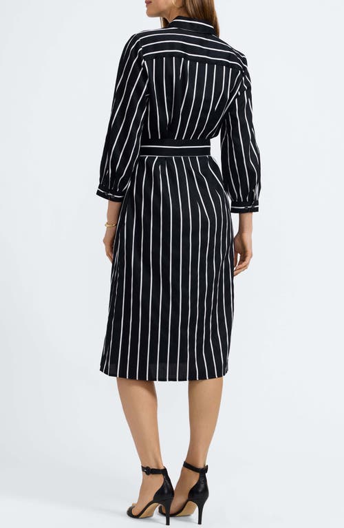 Foxcroft Esther Stripe Cotton Shirtdress In Black