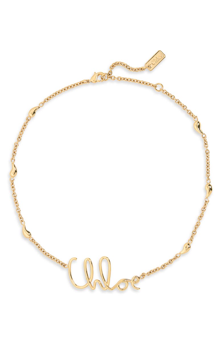 Chloé Script Logo Necklace, Main, color, Vintage Gold
