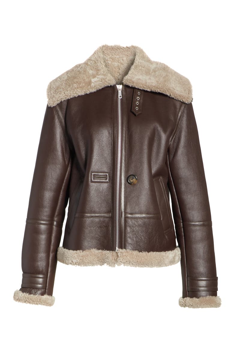 Genuine Shearling Aviator Jacket, Alternate, color, DARK WOOD