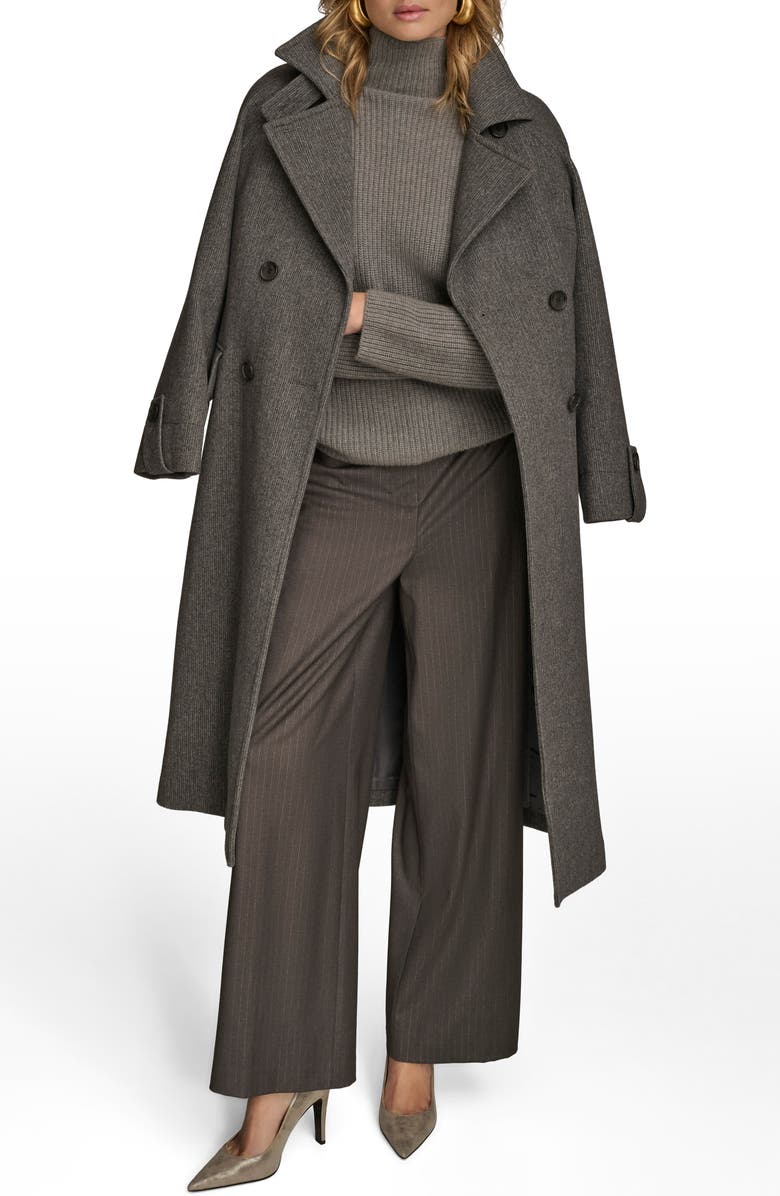 Donna Karan New York Convertible Collar Double Breasted Wool Blend Coat, Alternate, color, Steel