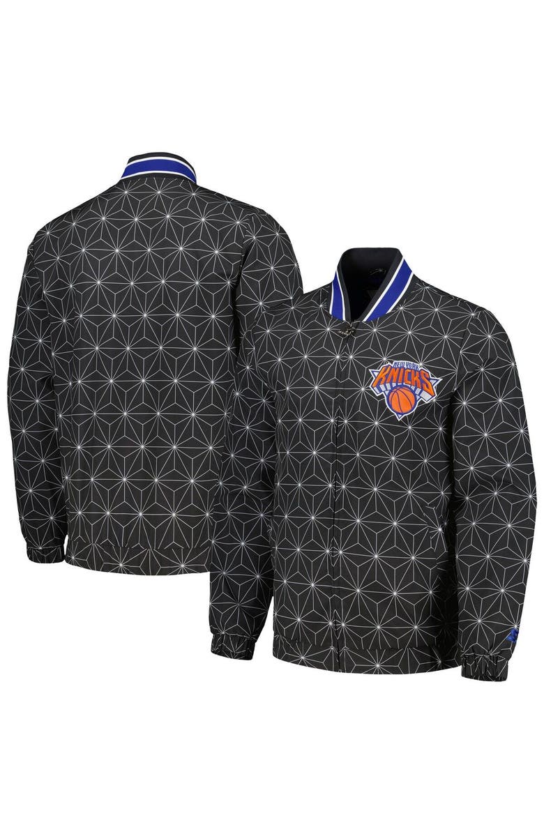 STARTER Men's Starter Black New York Knicks In-Field Play Fashion Satin Full-Zip Varsity Jacket, Main, color, Black