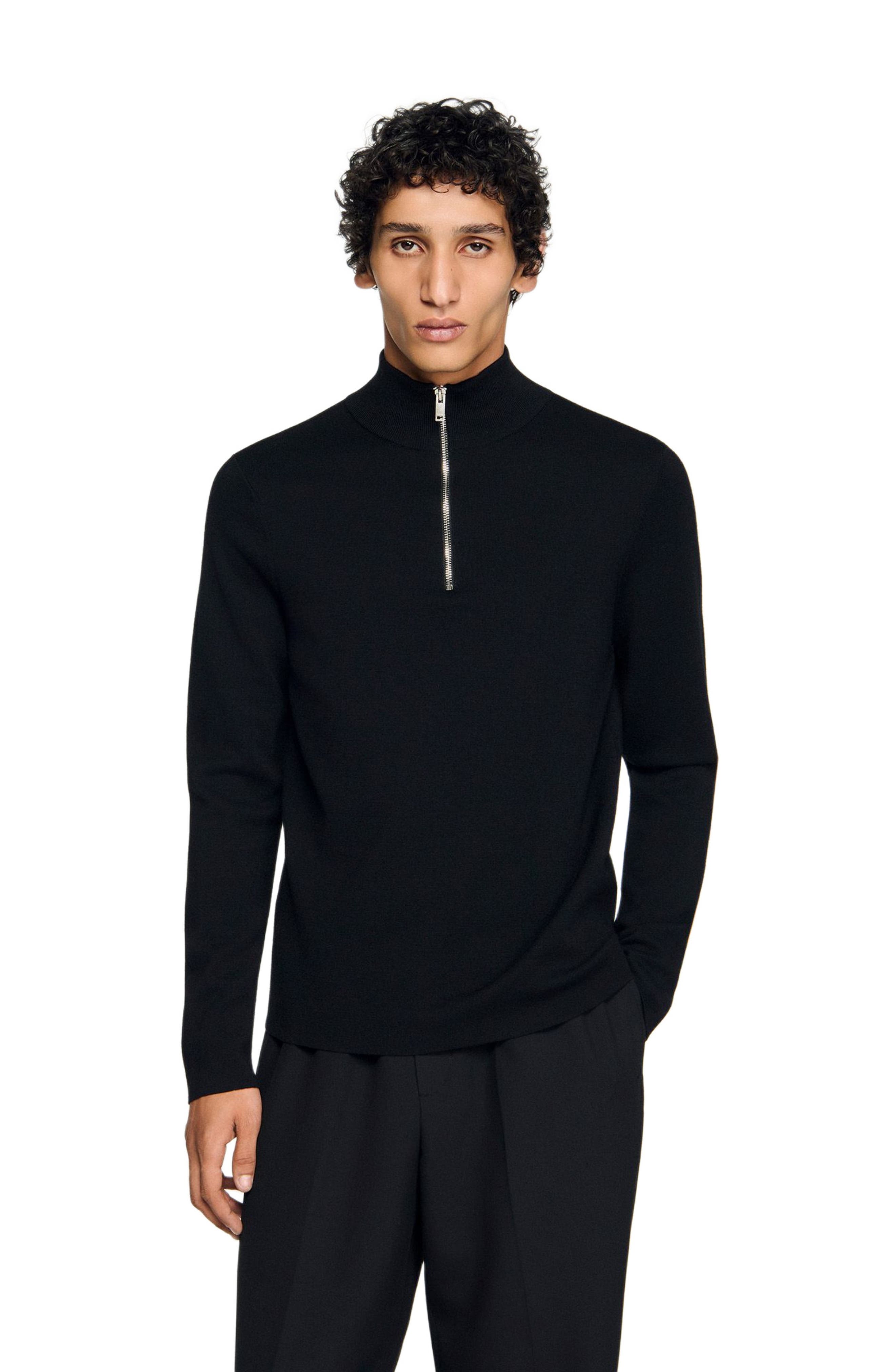 Wool sweater with zip collar