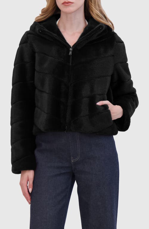 Lyla Grant Fur-free Mink (faux Fur) Hooded Jacket In Black