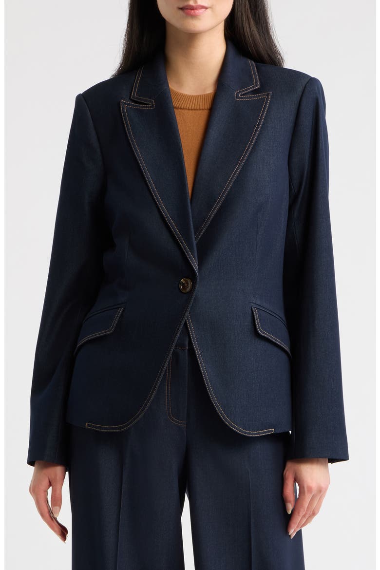 One-Button Denim Jacket, Alternate, color, DARK DENIM