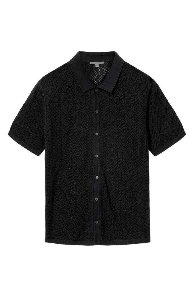 John Varvatos Emil Pointelle Short Sleeve Caridgan, Alternate, color, Black
