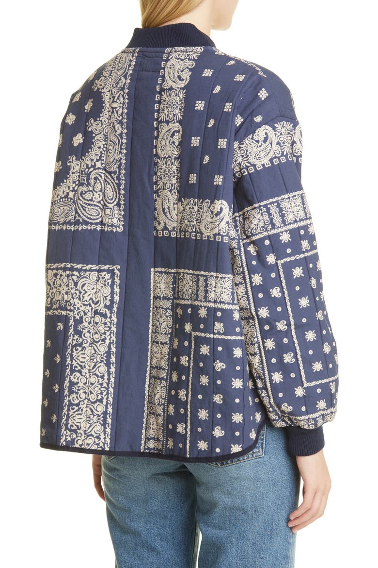 The Bandana Print Quilted Bomber Jacket, Alternate, color, NAVY BANDANA PRINT