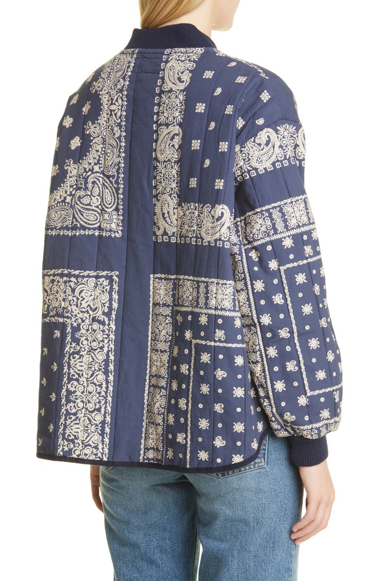 THE GREAT. The Bandana Print Quilted Bomber Jacket, Alternate, color,