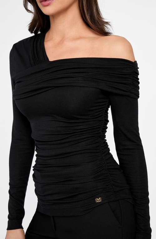 Marciano Astrid Shirred Asymmetric Top In Black